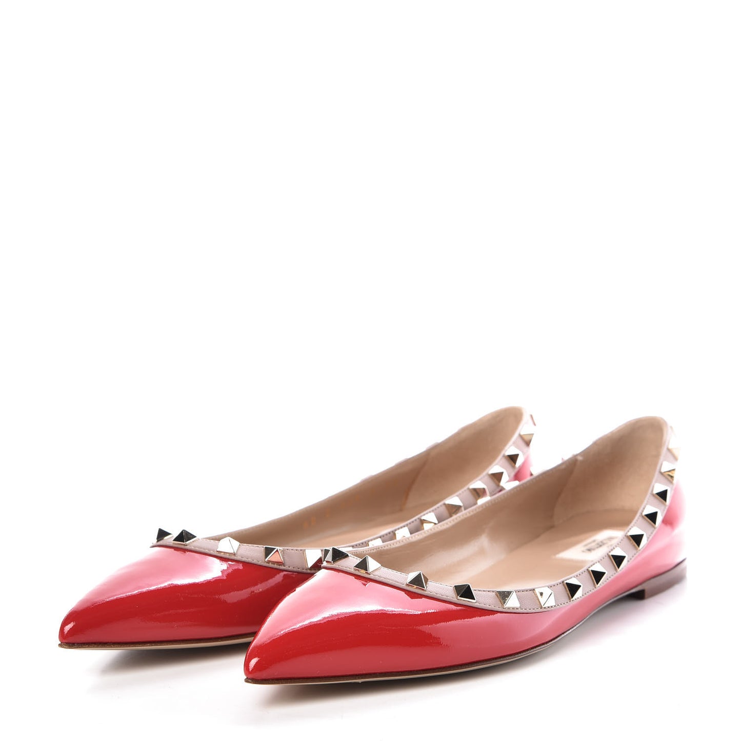 Patent Nappa Rockstud Ballerina Flats 39.5 Rosso Valentino Poudre