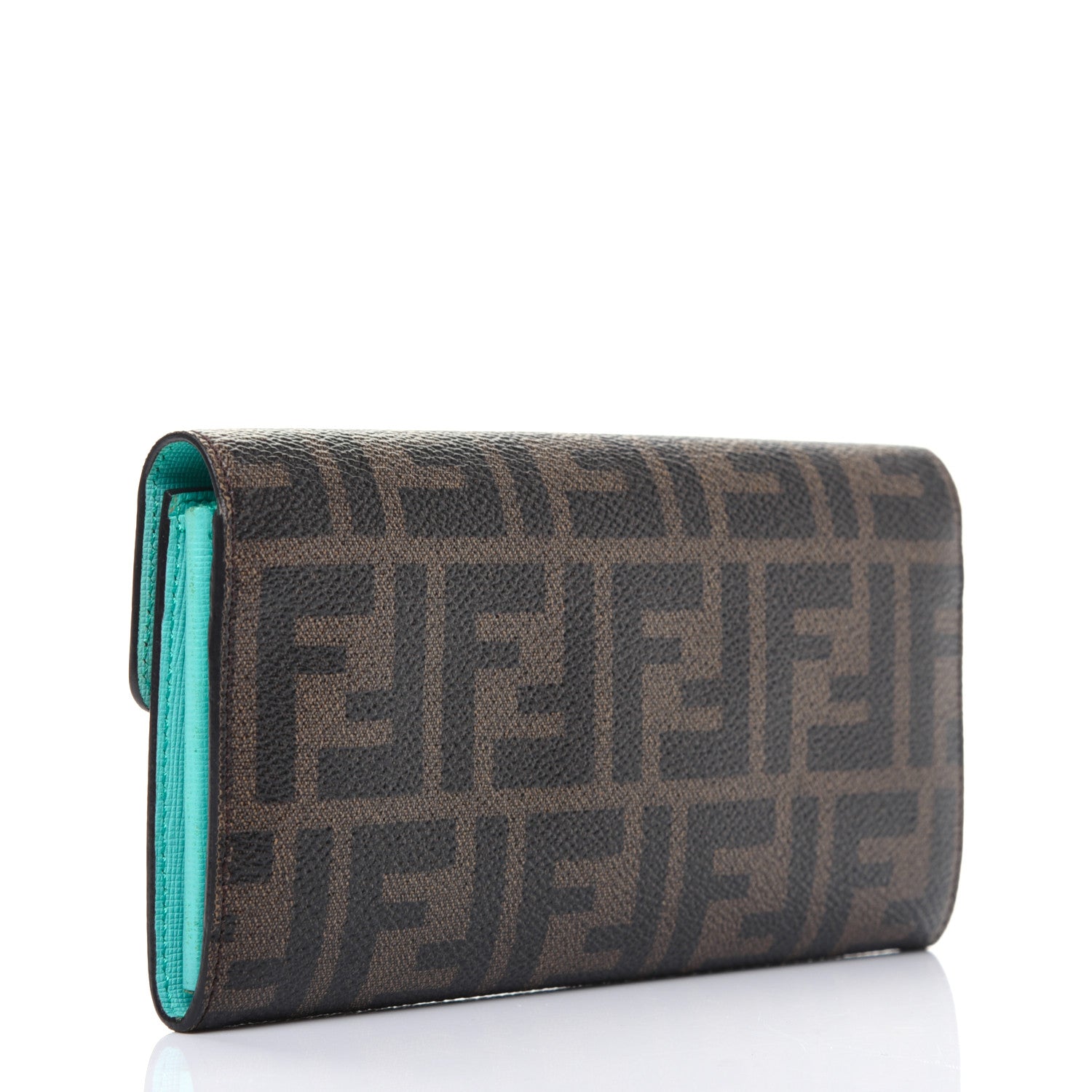 Fendi Zucca Spalmati Vitello Elite Simply Continental Wallet Tobacco Turchese 3 of 17