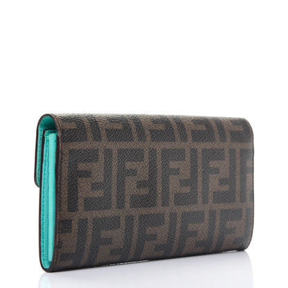 Fendi Zucca Spalmati Vitello Elite Simply Continental Wallet Tobacco Turchese 3 of 17