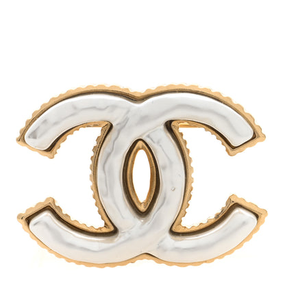 Chanel Metal Enamel CC Brooch Gold White 1 of 3