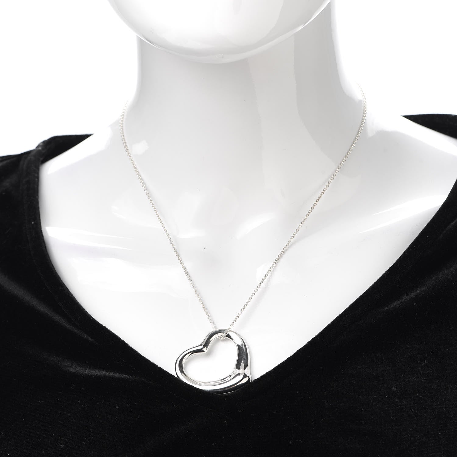 Tiffany Sterling Silver 36mm Elsa Peretti Open Heart Pendant Necklace 2 of 5