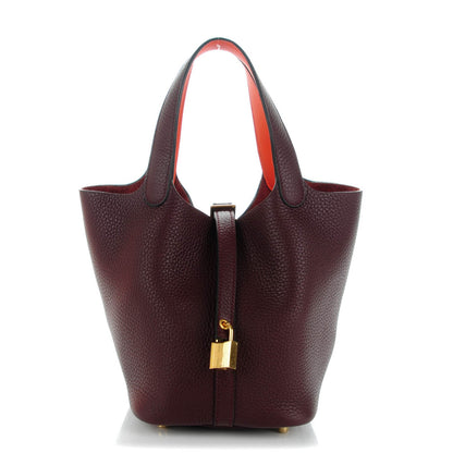 Hermes Taurillon Clemence Swift Eclat Picotin Lock 18 PM Prune Orange Poppy 1 of 9