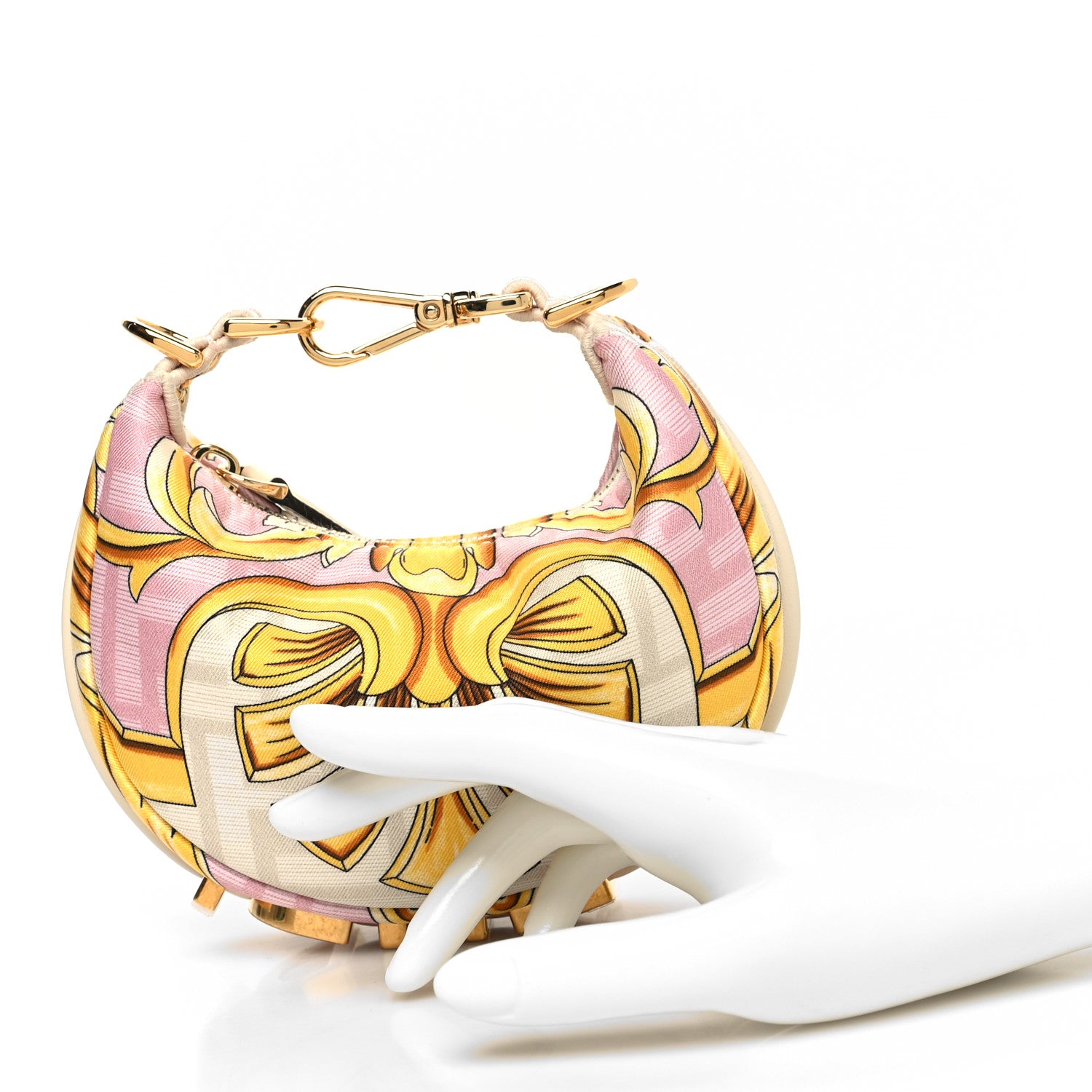 Fendi X VERSACE Silk Fendace FF Baroque Nano Fendigraphy Hobo Charm Pink White Gold 2 of 10