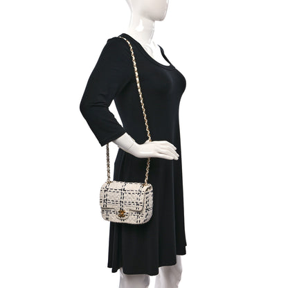 Chanel Raffia Effect Tweedy Mini Flap Bag White Black 2 of 12