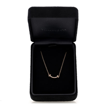 Tiffany 18K Rose Gold Diamond Mini T Smile Pendant Necklace 5 of 5