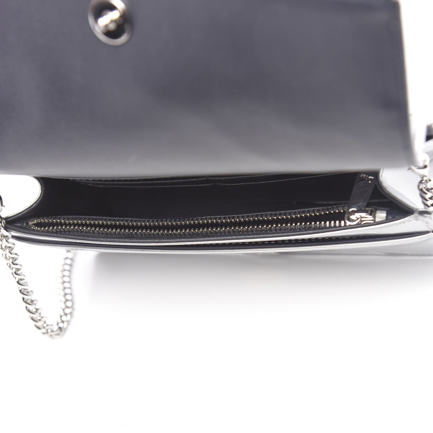 Metallic Patent Micro-Cannage Diorama Wallet on Chain Pouch Silver