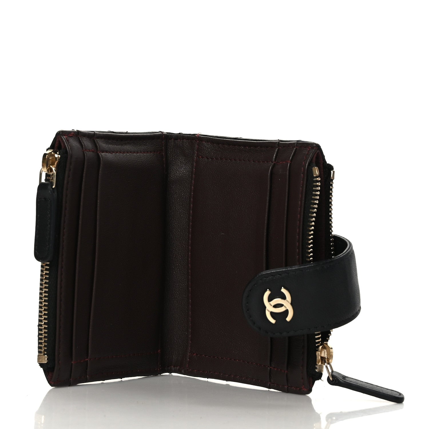Chanel Lambskin Quilted Compact Zipped Pocket Wallet Black 7 of 9