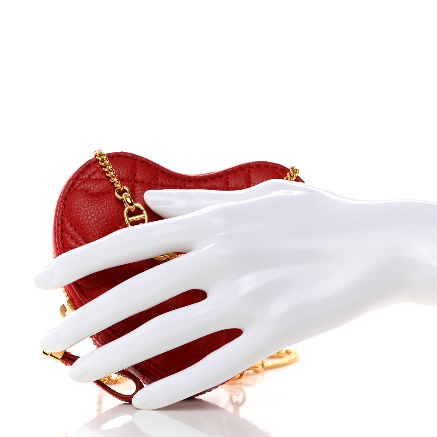 Calfskin Cannage Dioramour Caro Heart Pouch With Chain Bright Red