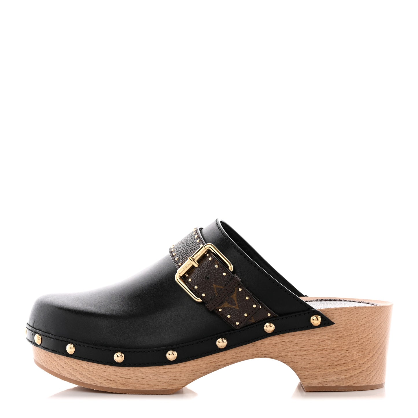 Calfskin Patent Monogram Cottage Clog Mules 38 Black
