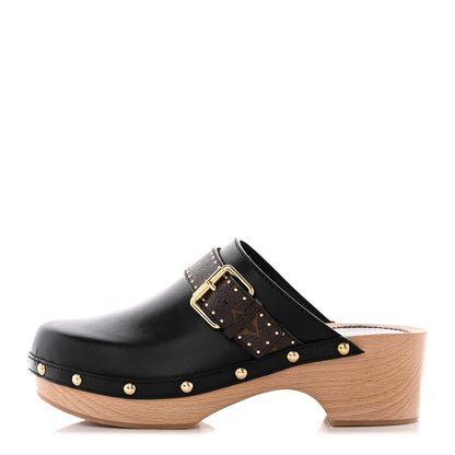 Louis Vuitton Calfskin Patent Monogram Cottage Clog Mules 38 Black 1 of 20