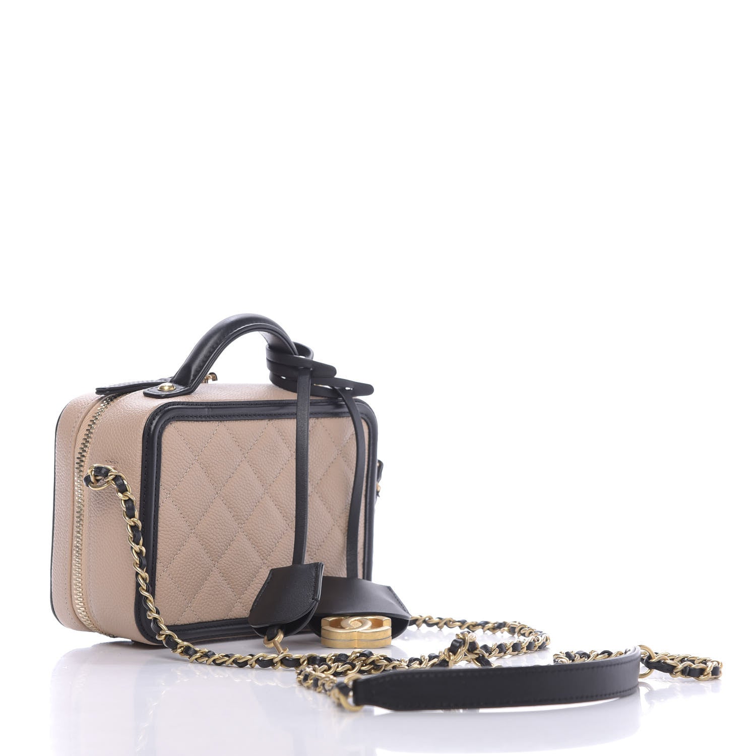 Chanel Caviar Quilted Small CC Filigree Vanity Case Beige Black 3 of 11