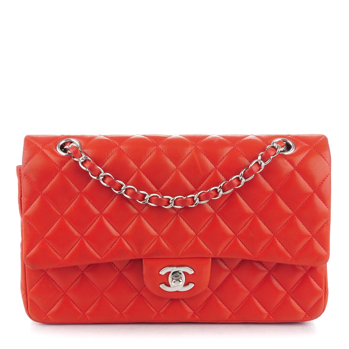 Lambskin Quilted Medium Double Flap Red