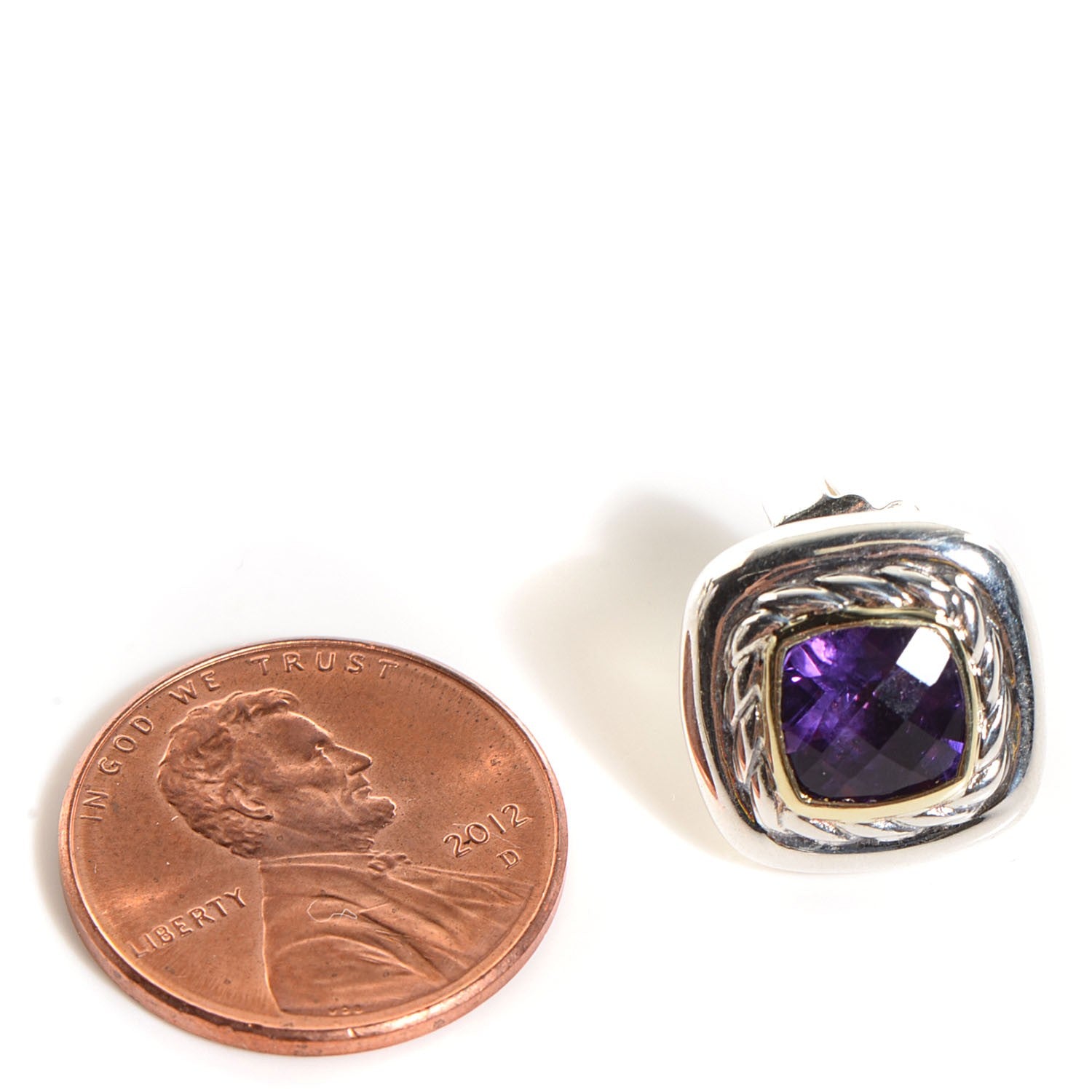 David Yurman Sterling Silver 18K Gold Amethyst 7mm Albion Earrings 2 of 5