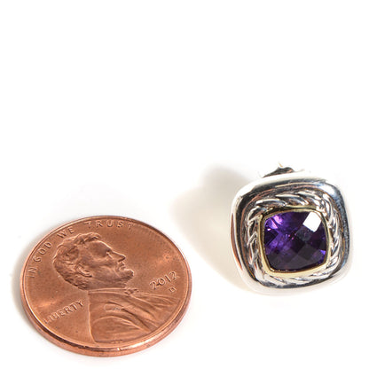 David Yurman Sterling Silver 18K Gold Amethyst 7mm Albion Earrings 2 of 5