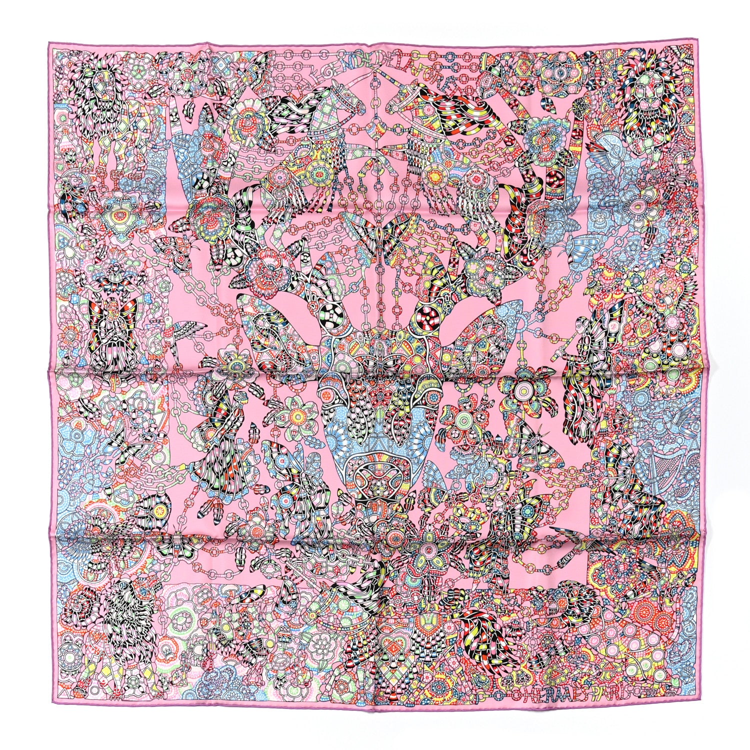 Hermes Silk La Legende de La Foret Scarf 90 Rose Bleu Black 1 of 5