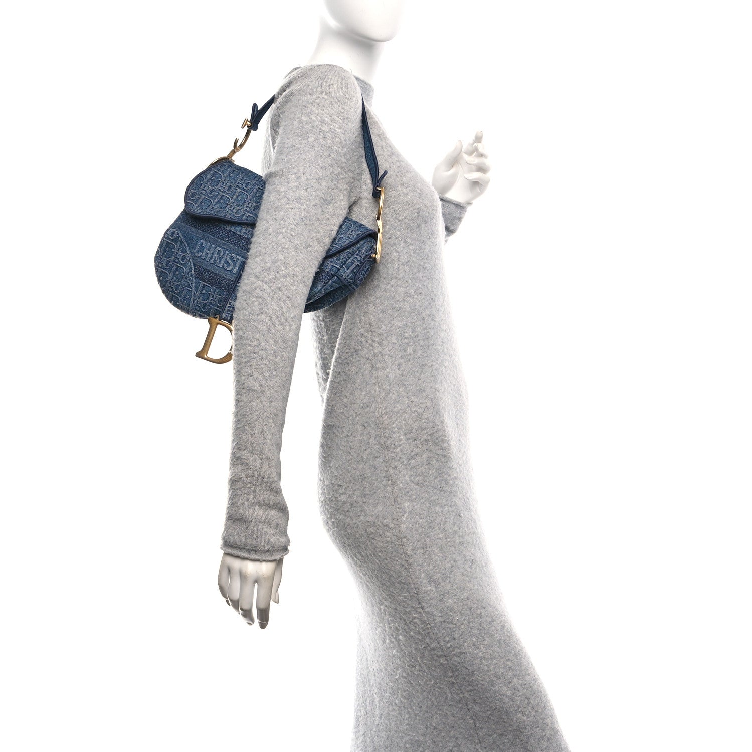 Christian Dior Oblique Embroidered Saddle Bag Denim Blue 2 of 12
