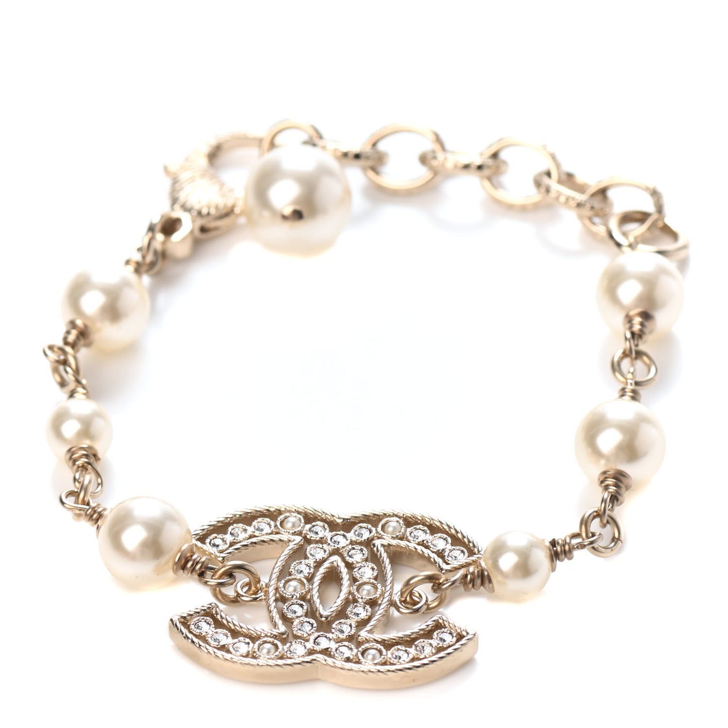 Pearl Crystal CC Bracelet Gold