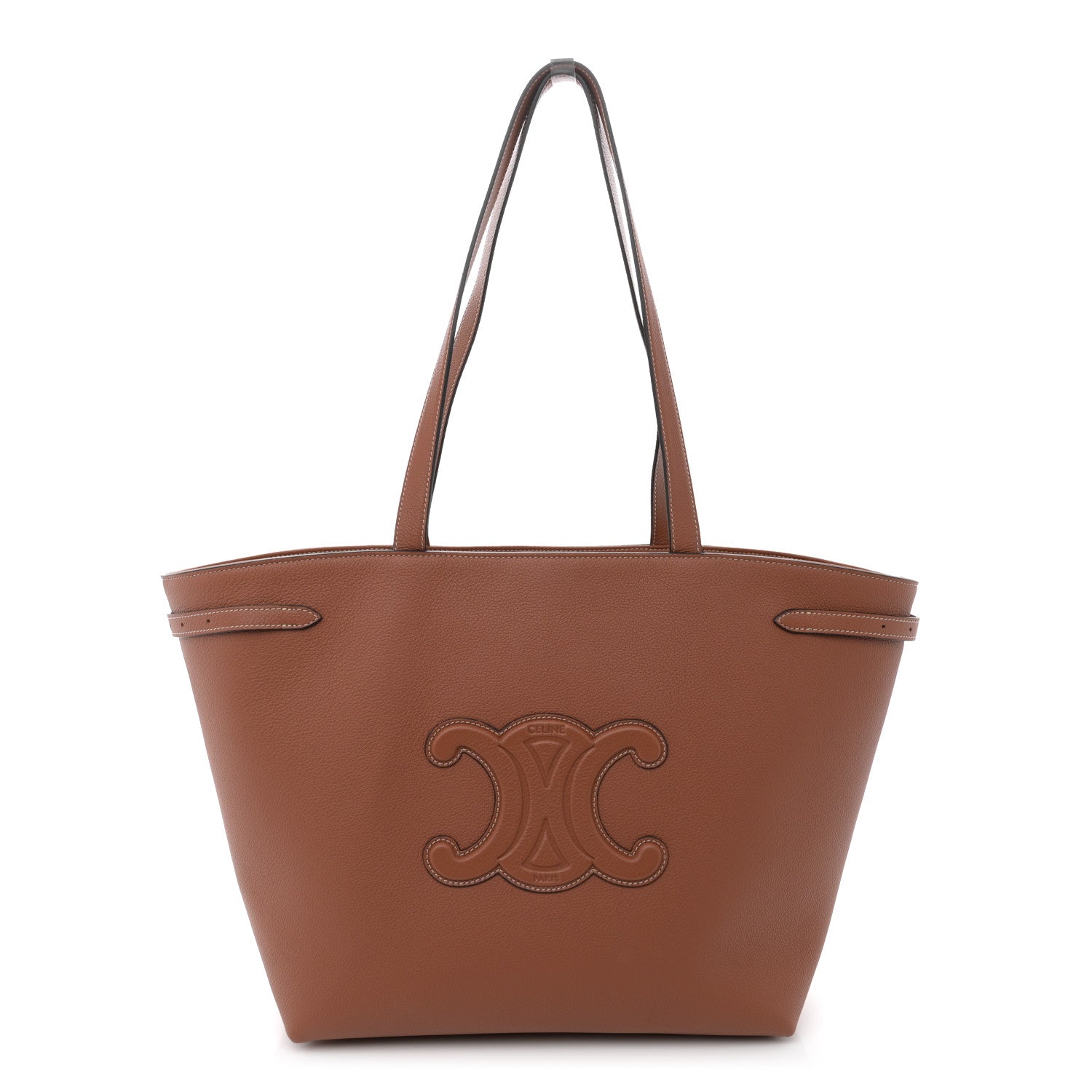 Celine Grained Calfskin Triomphe Medium Cabas Anais  Tan 1 of 11