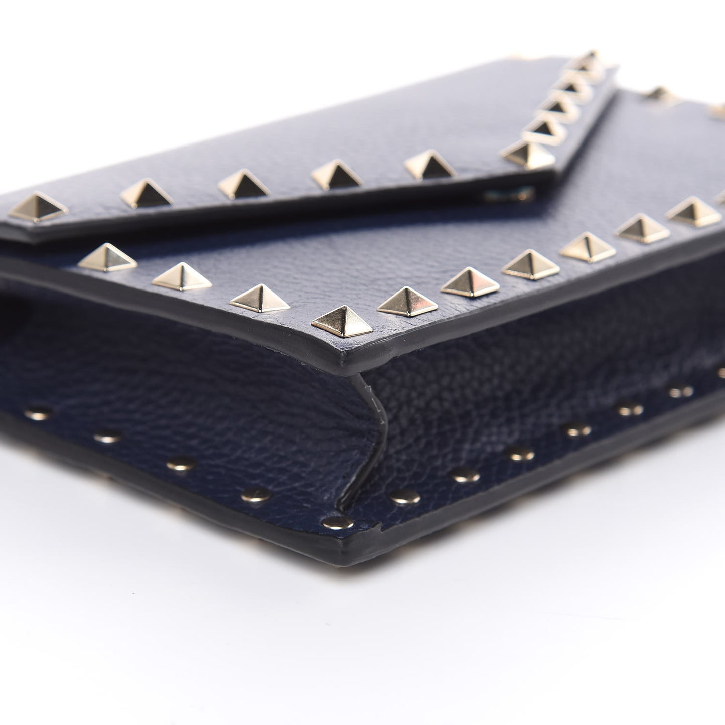 Pebbled Calfskin Rockstud Envelope Wallet on Chain Pure Blue