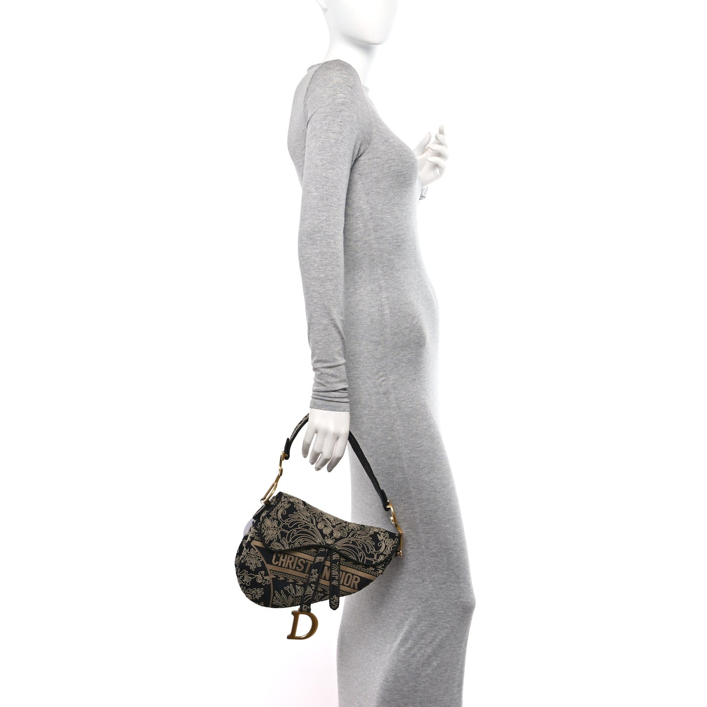 Canvas Embroidered Ornamental Cornely Saddle Bag Black Beige