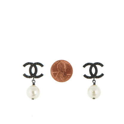 Chanel Ruthenium Pearl CC Drop Earrings 2 of 5