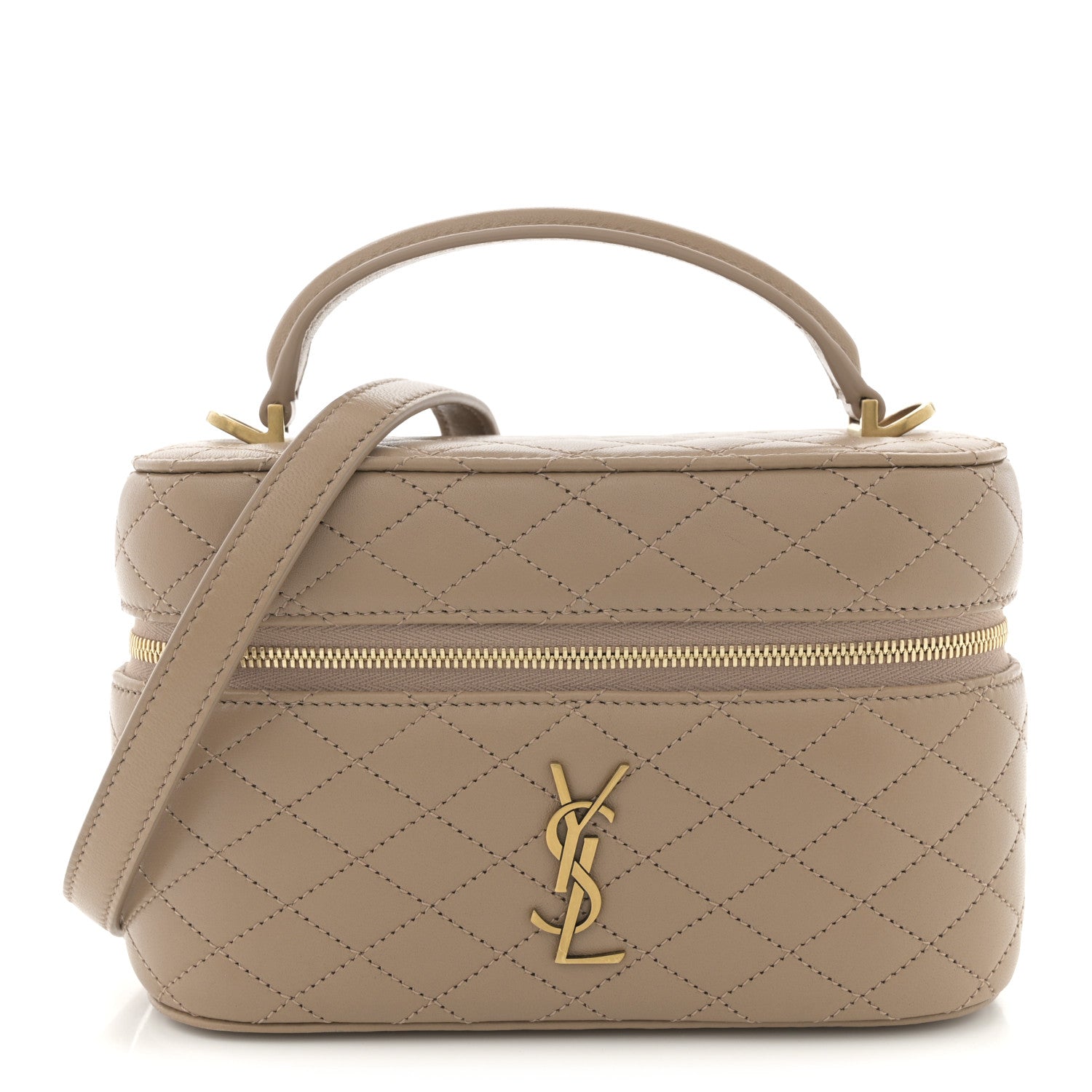 Saint Laurent Lambskin Quilted Mini Gaby Vanity Case Dark Toffee 1 of 10