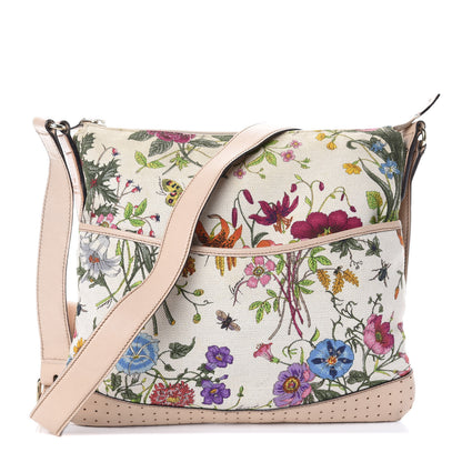 Gucci Canvas Calfskin Flora Perforated Medium Flat Messenger Bag White 1 of 9