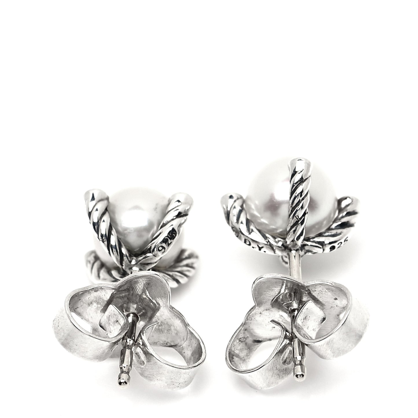 Sterling Silver Diamond Pearl 7mm Earrings