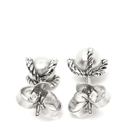 David Yurman Sterling Silver Diamond Pearl 7mm Earrings 3 of 4