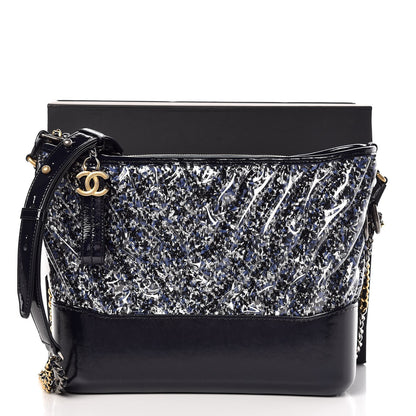 Chanel Tweed PVC Patent Chevron Quilted Medium Gabrielle Hobo Blue 9 of 9