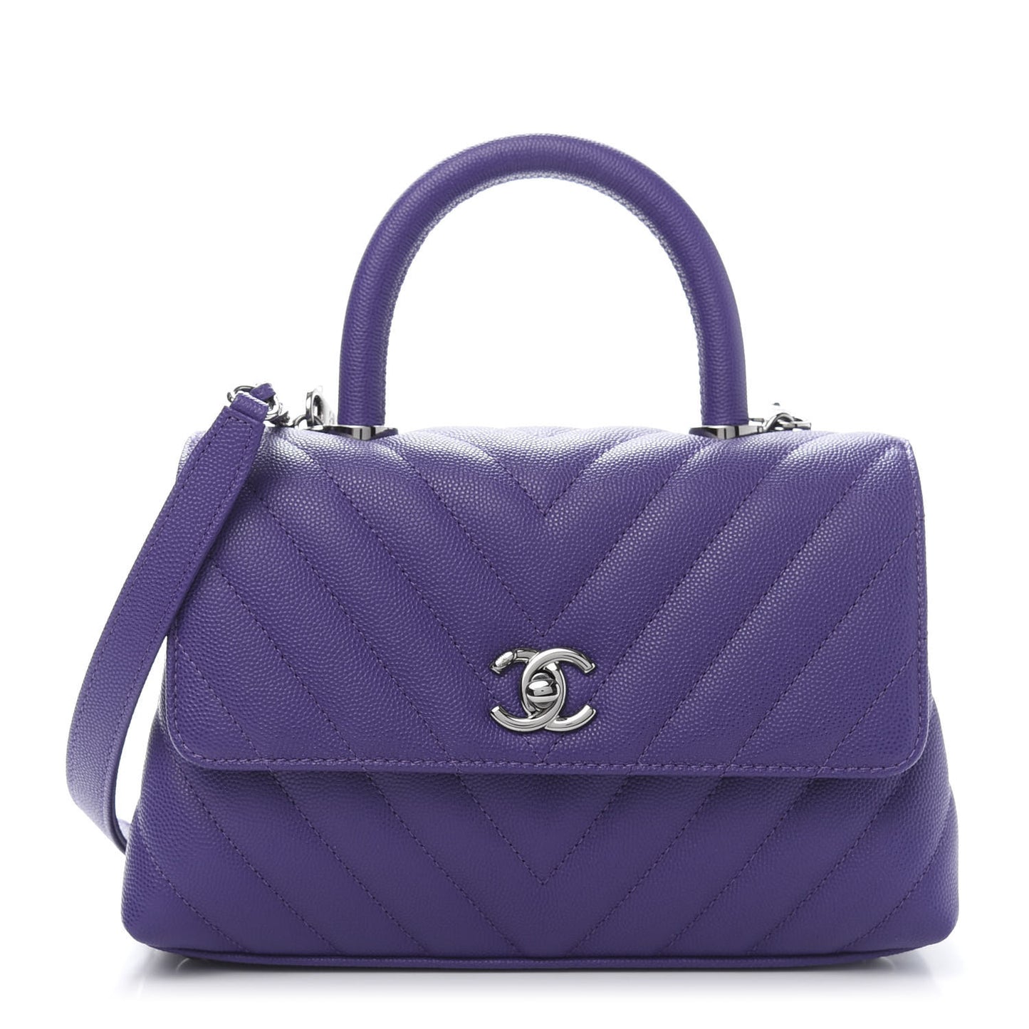Caviar Chevron Quilted Mini Coco Handle Flap Purple
