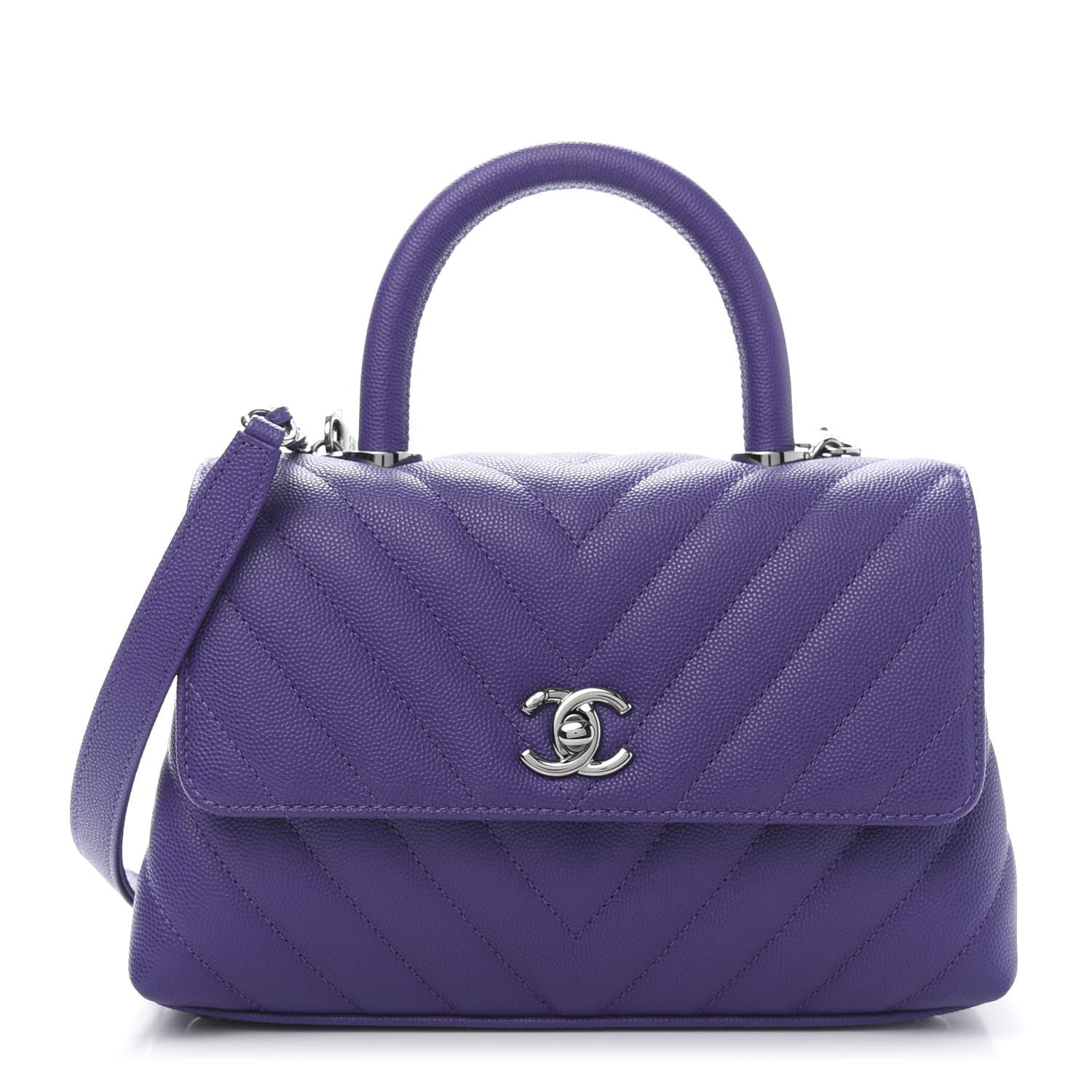Chanel Caviar Chevron Quilted Mini Coco Handle Flap Purple 1 of 10