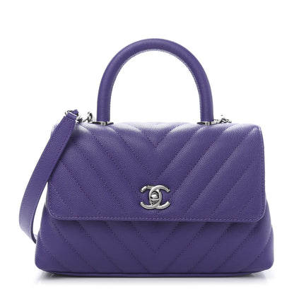 Chanel Caviar Chevron Quilted Mini Coco Handle Flap Purple 1 of 10