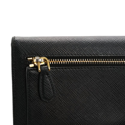 Prada Saffiano Triangle Logo Continental Flap Travel Wallet Black 13 of 16