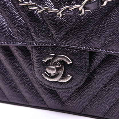 Chanel Metallic Caviar Chevron Quilted Mini Rectangular Flap Black 10 of 13