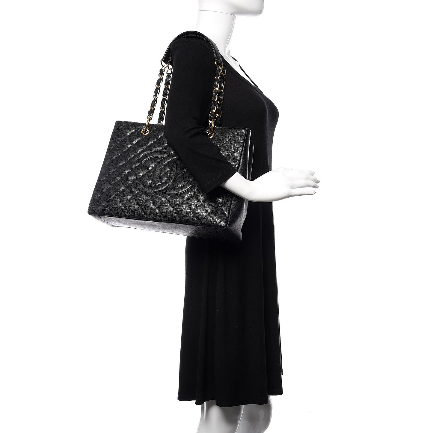 Caviar Quilted Grand Shopping Tote GST Black