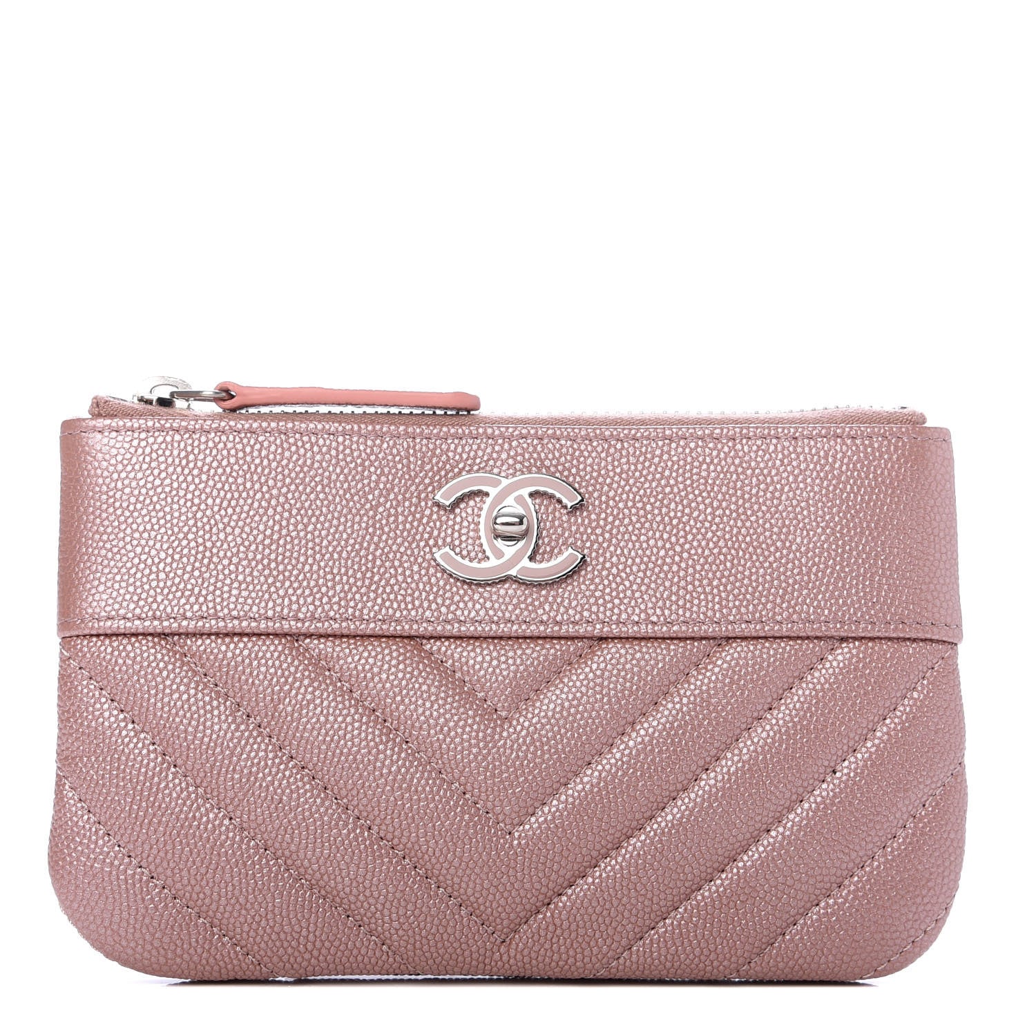 Chanel Metallic Caviar Chevron Quilted Small Vintage Mademoiselle Cosmetic Case Pink 1 of 7