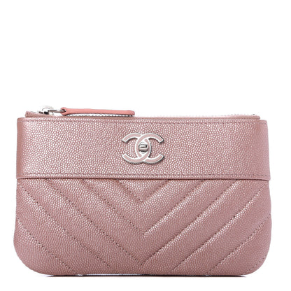 Chanel Metallic Caviar Chevron Quilted Small Vintage Mademoiselle Cosmetic Case Pink 1 of 7