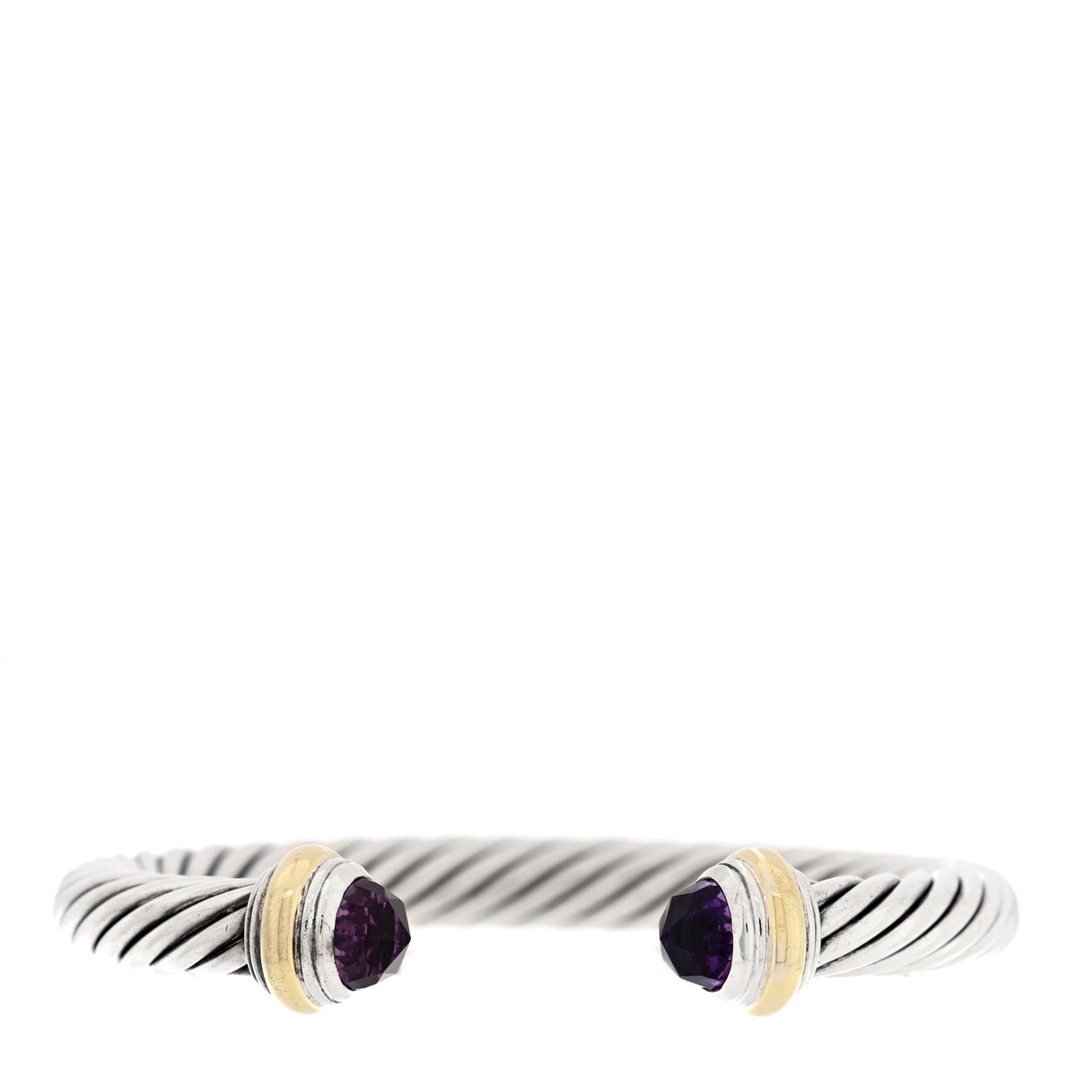 Sterling Silver 14K Yellow Gold Amethyst 7mm Cable Classics Bracelet