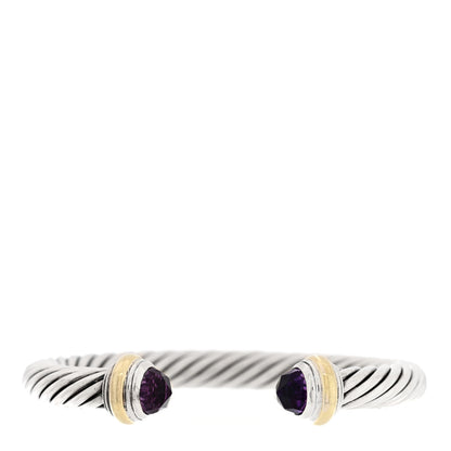David Yurman Sterling Silver 14K Yellow Gold Amethyst 7mm Cable Classics Bracelet 1 of 3