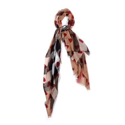 Burberry Modal Cashmere Silk Check Heart Print Lightweight Scarf Red 1 of 3