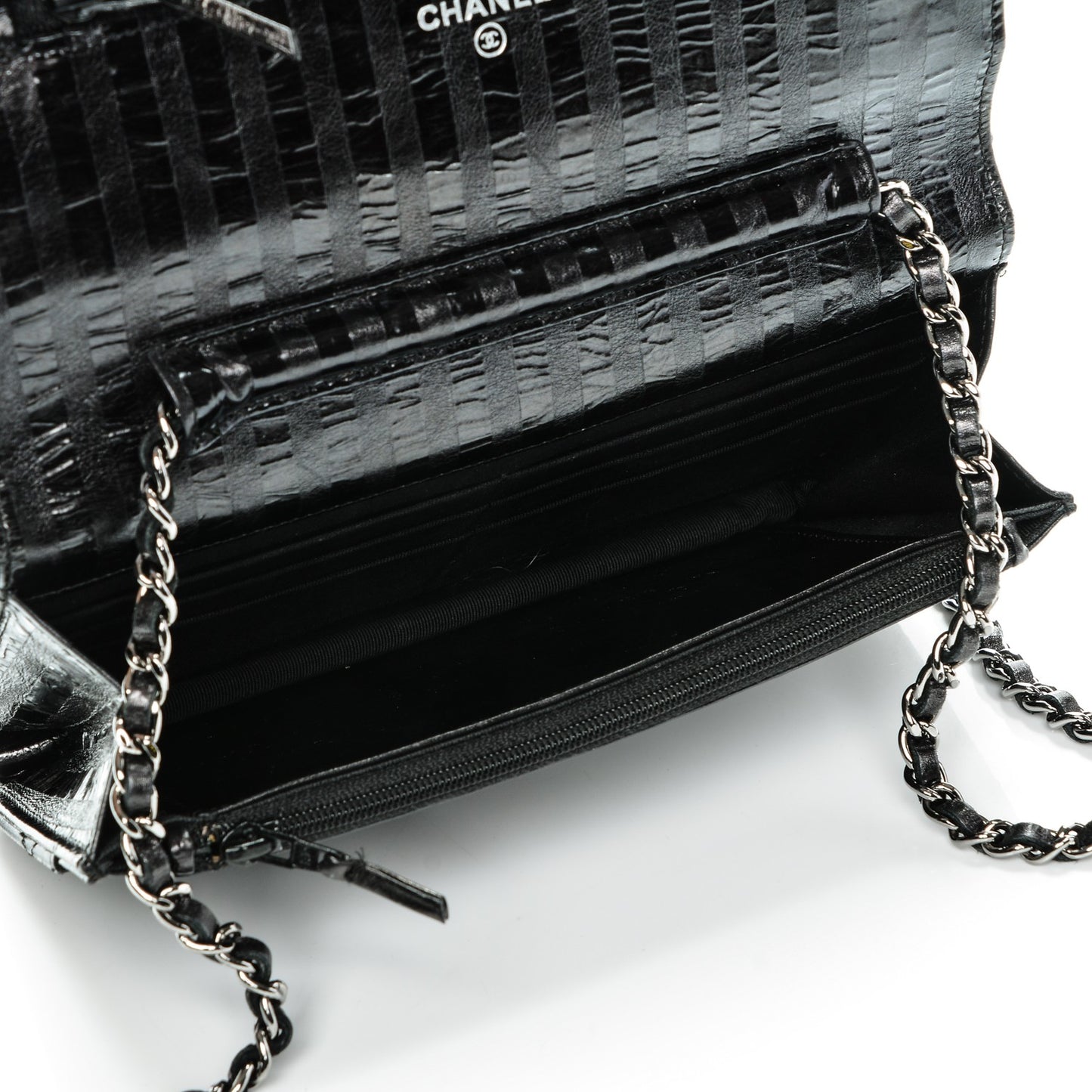 Aged Calfskin Striped Reissue Wallet On Chain WOC Black
