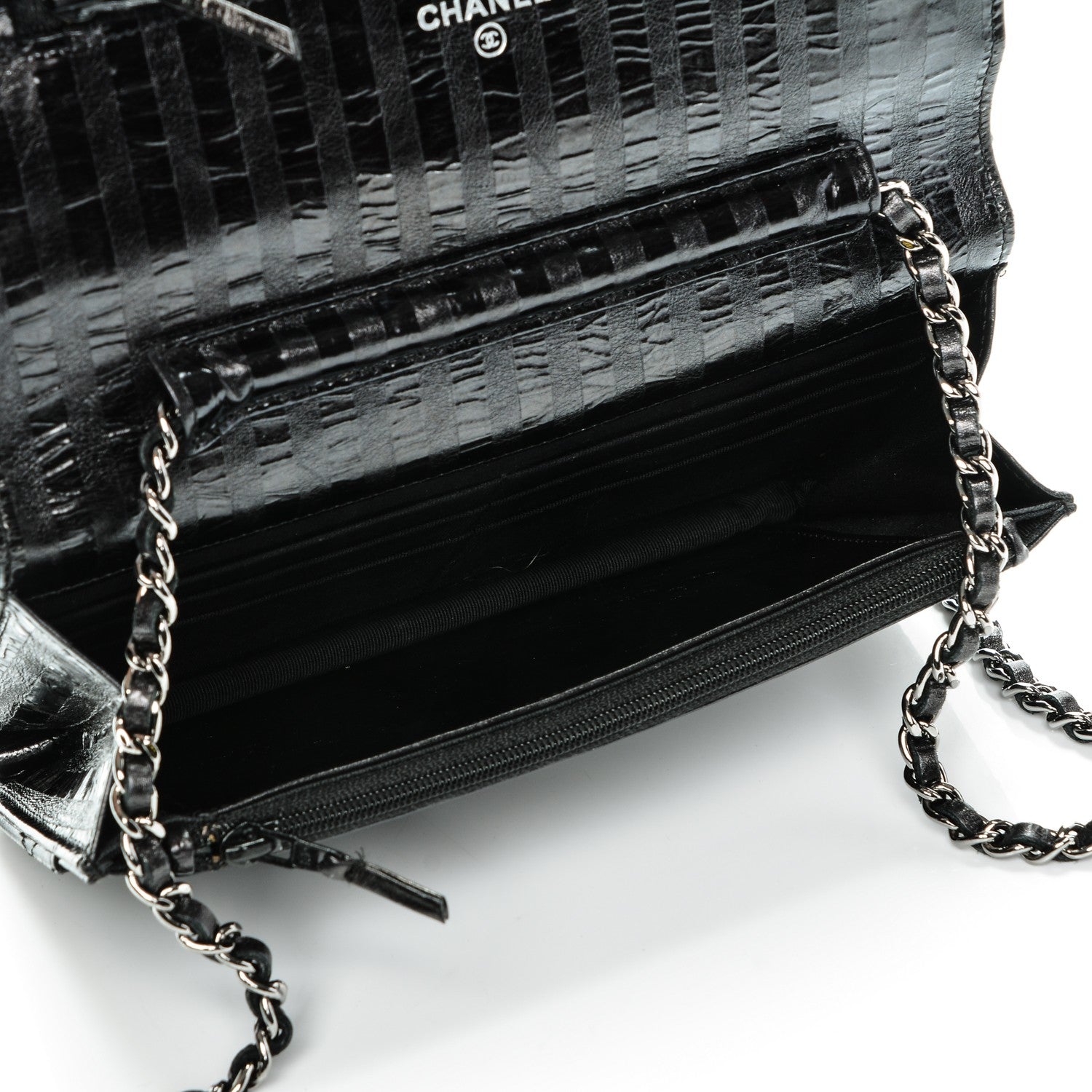 Chanel Aged Calfskin Striped Reissue Wallet On Chain WOC Black 5 of 8