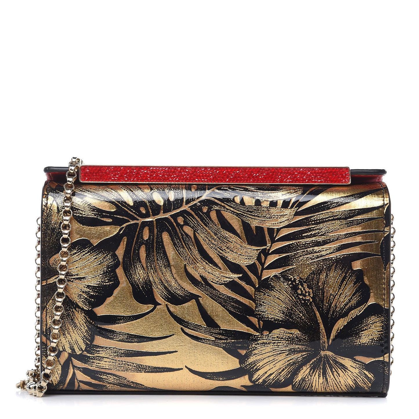 Patent Crystal Vanite Clutch Gold Black
