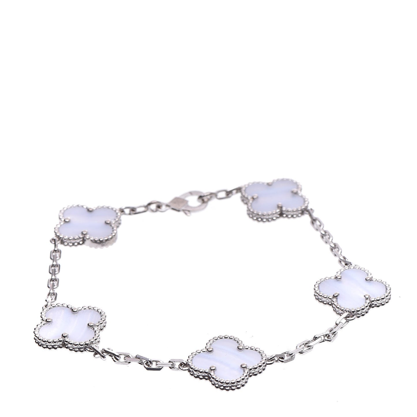 18K White Gold Chalcedony 5 Motifs Vintage Alhambra Bracelet