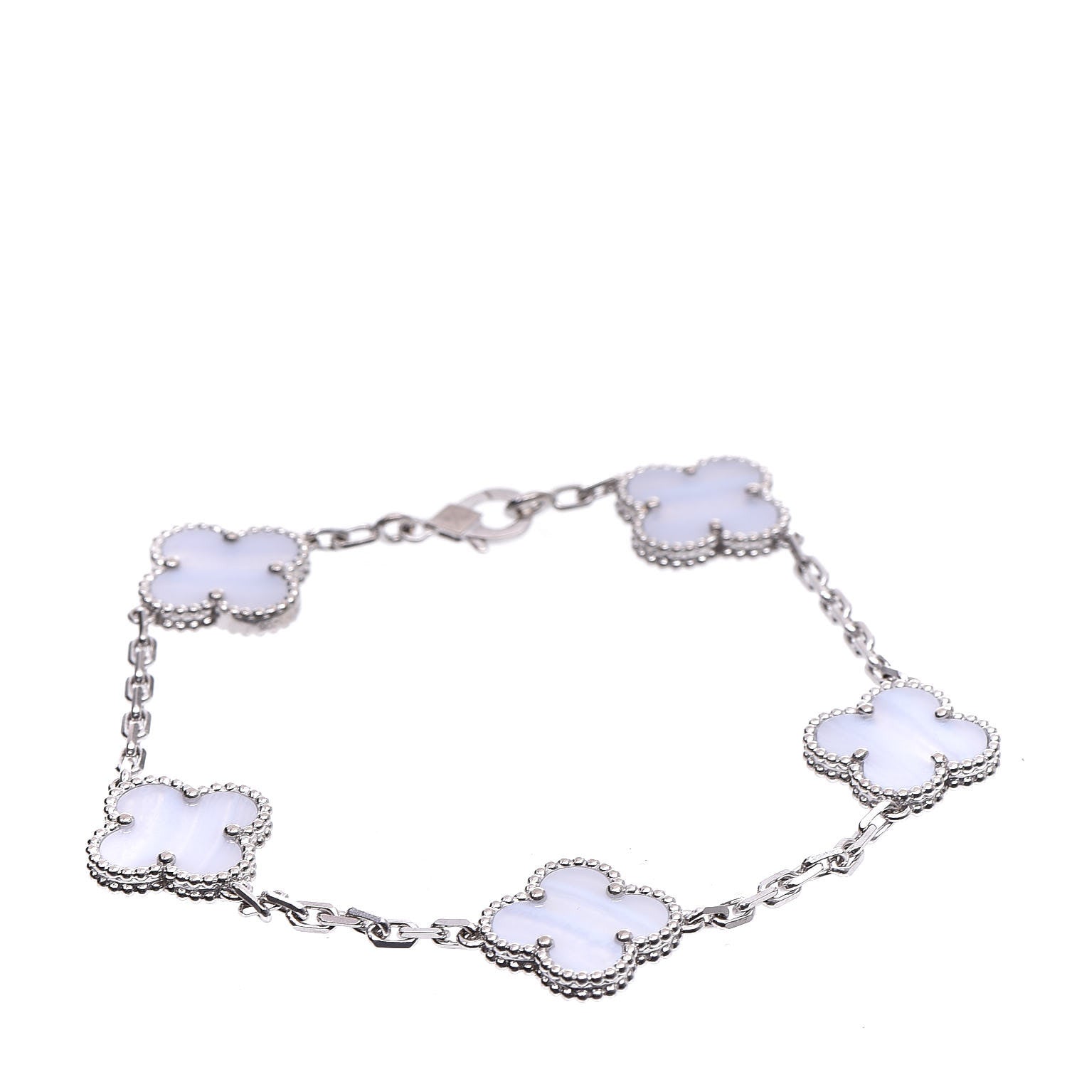 Van Cleef & Arpels 18K White Gold Chalcedony 5 Motifs Vintage Alhambra Bracelet 4 of 6