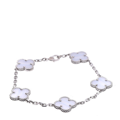 Van Cleef & Arpels 18K White Gold Chalcedony 5 Motifs Vintage Alhambra Bracelet 4 of 6