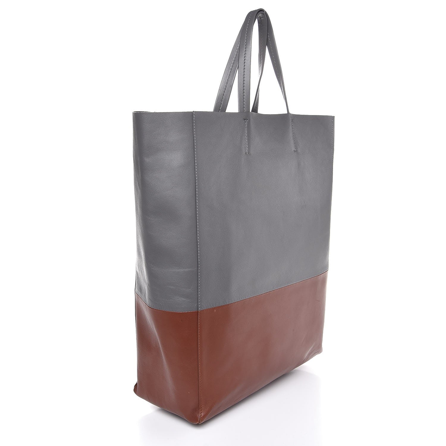 Celine Lambskin Vertical Bi-Cabas Grey Cognac 3 of 8