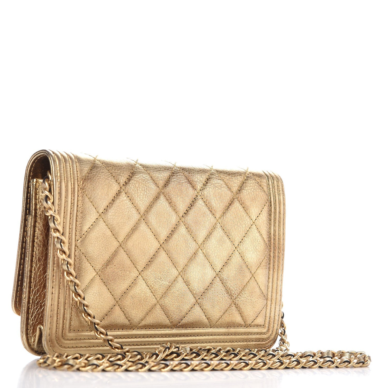 Chanel Metallic Calfskin Quilted Boy Wallet On Chain WOC Gold 3 of 9