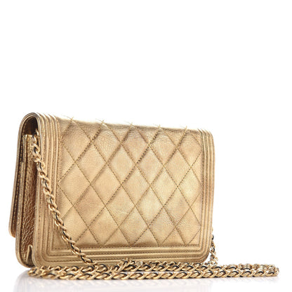Chanel Metallic Calfskin Quilted Boy Wallet On Chain WOC Gold 3 of 9